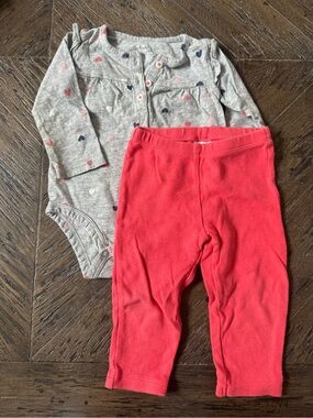 Carter's Gray Heart Print Bodysuit with Coral Pink Pants